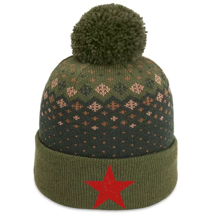 Communist Star Casual Distressed Graphic Top The Baniff Cuffed Pom Beanie