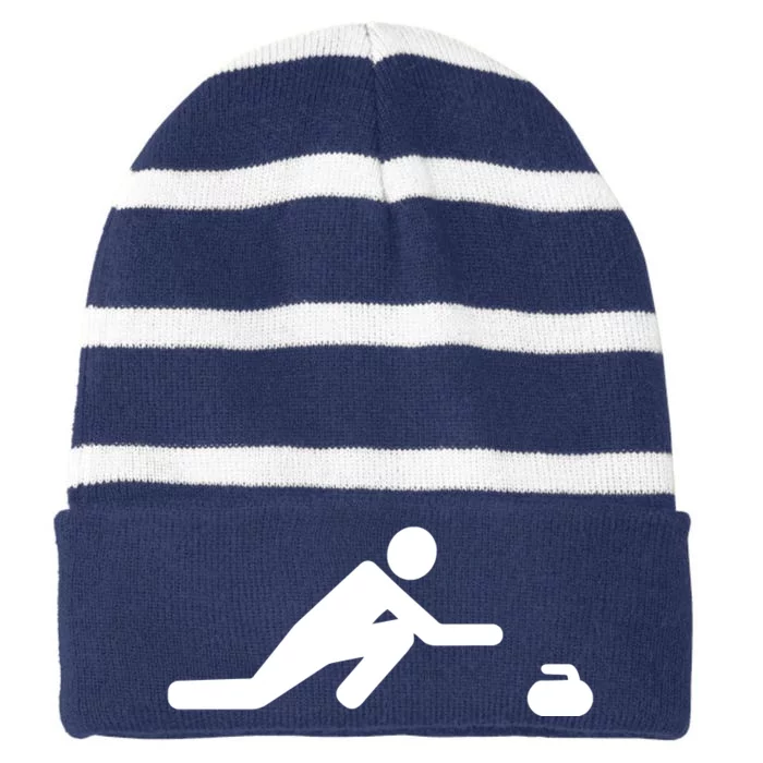 Curling Symbol Striped Beanie with Solid Band