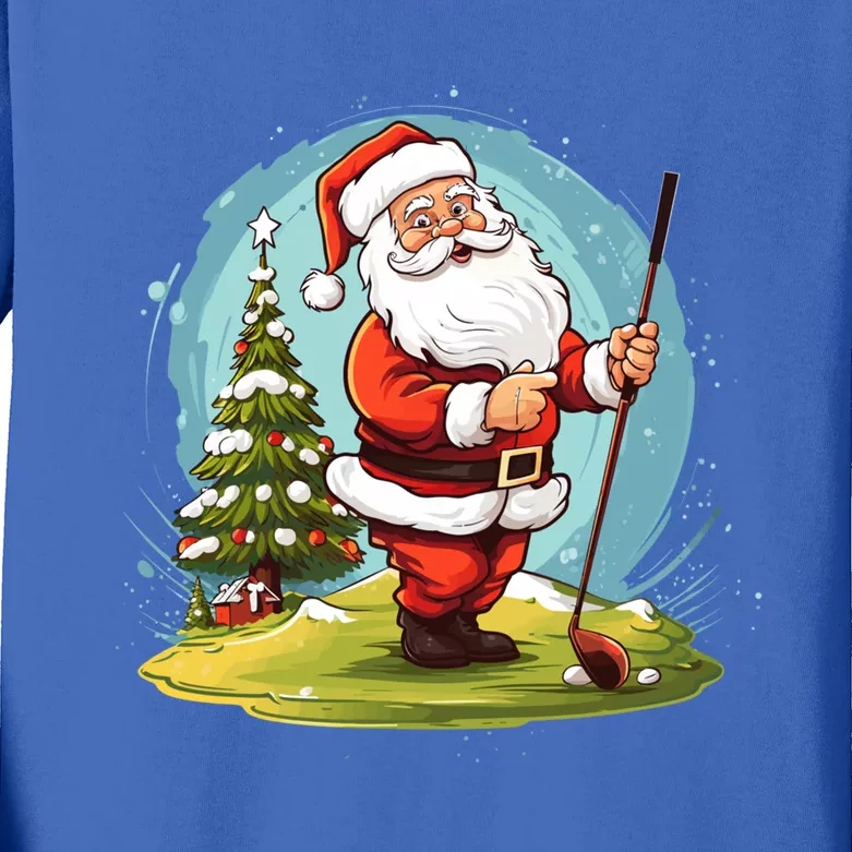 Christmas Santa Claus Golf Xmas Gift Kids Long Sleeve Shirt