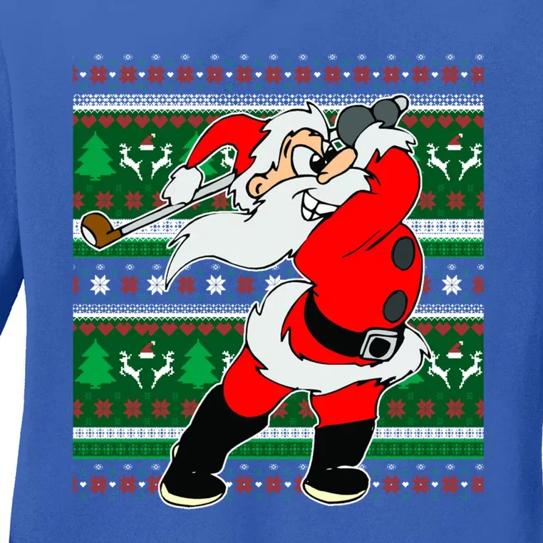 Christmas Santa Claus Golf Funny Sport Lover Ugly Xmas Funny Gift Ladies Long Sleeve Shirt