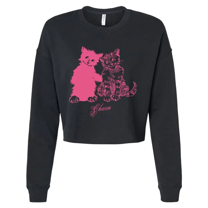 Clairo Store Charm Cat Friends Cropped Pullover Crew