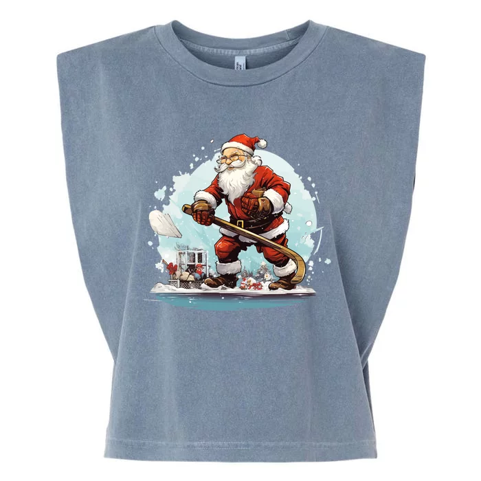 Christmas Santa Claus Hockey Xmas Great Gift Garment-Dyed Women's Muscle Tee