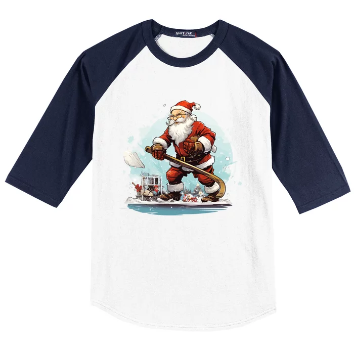 Christmas Santa Claus Hockey Xmas Great Gift Baseball Sleeve Shirt