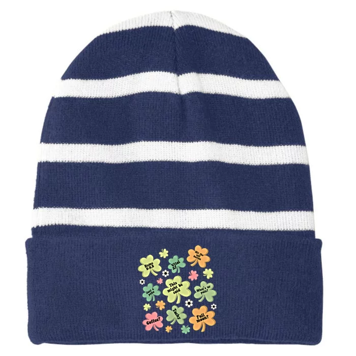 Cute Shamrock Clover Icu Nurse Nicu Nurse Patricks Day Group Funny Gift Striped Beanie with Solid Band