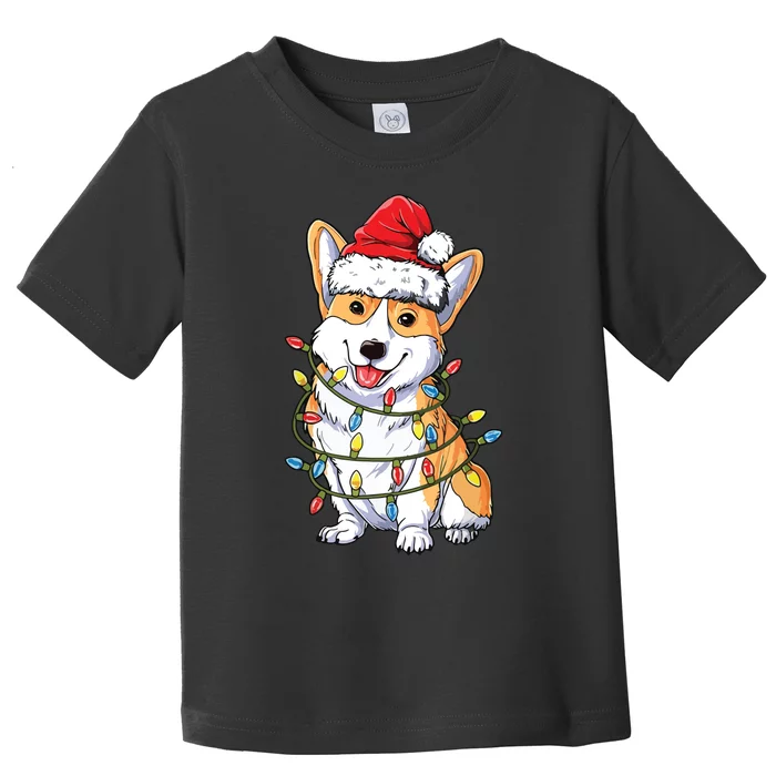 Corgi Santa Christmas Tree Lights Xmas Toddler T-Shirt