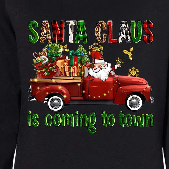 Christmas Santa Claus Is Coming To Town Xmas Red Truck Pjs Womens California Wash Sweatshirt