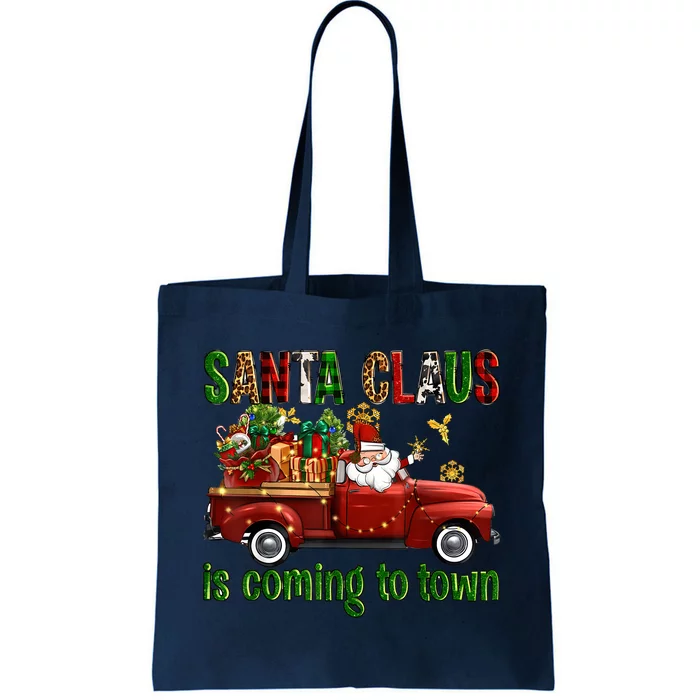 Christmas Santa Claus Is Coming To Town Xmas Red Truck Pjs Tote Bag