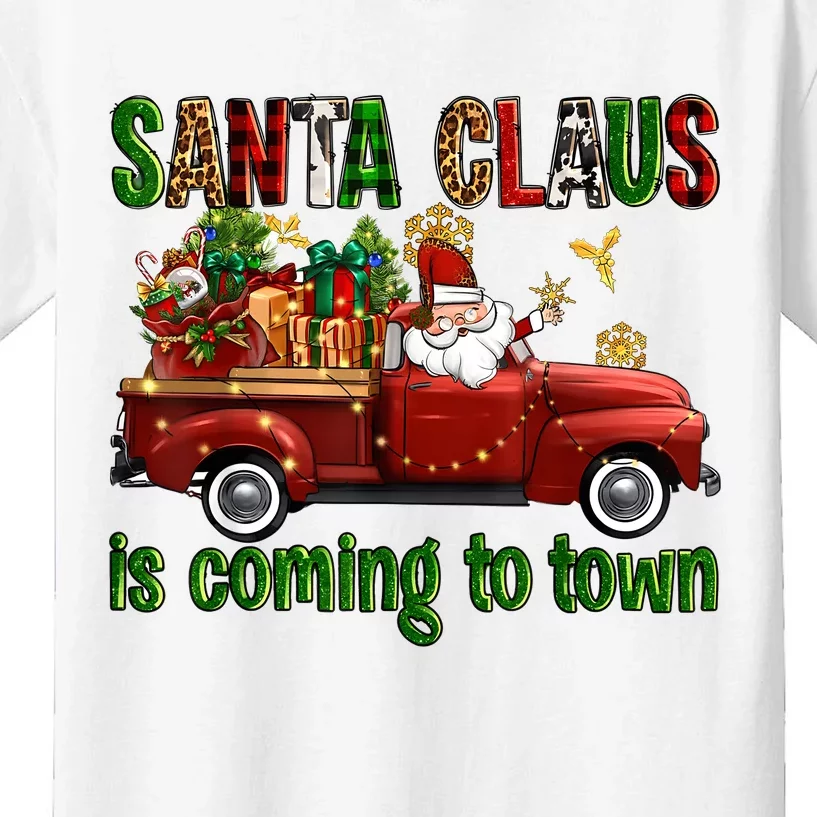 Christmas Santa Claus Is Coming To Town Xmas Red Truck Pjs Kids T-Shirt