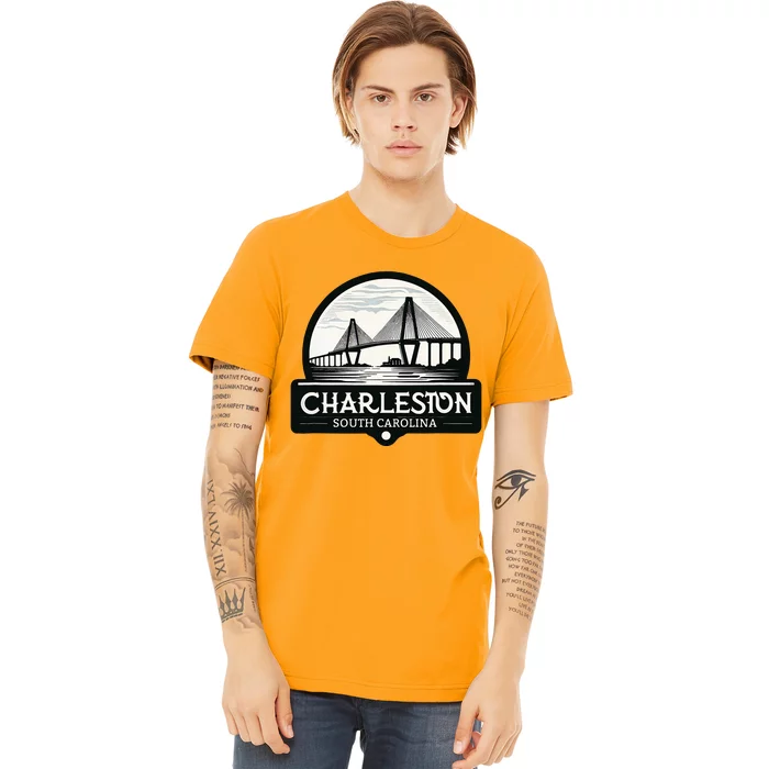 Charleston South Carolina Ravenel Bridge Skyline Premium T-Shirt