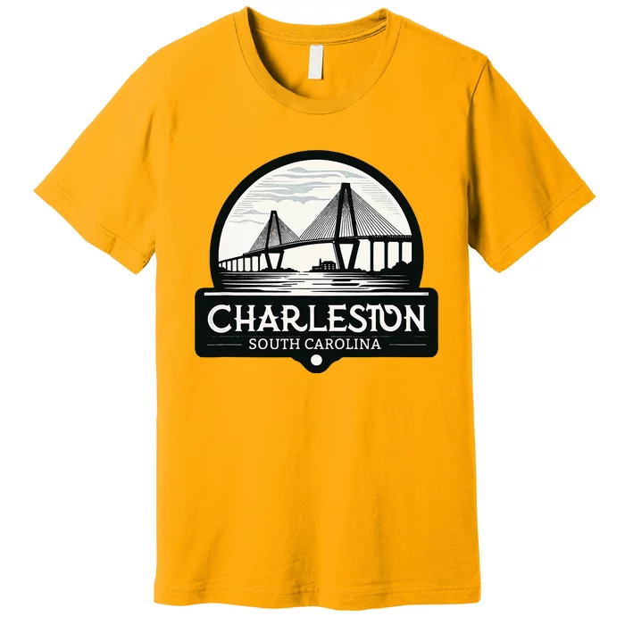 Charleston South Carolina Ravenel Bridge Skyline Premium T-Shirt