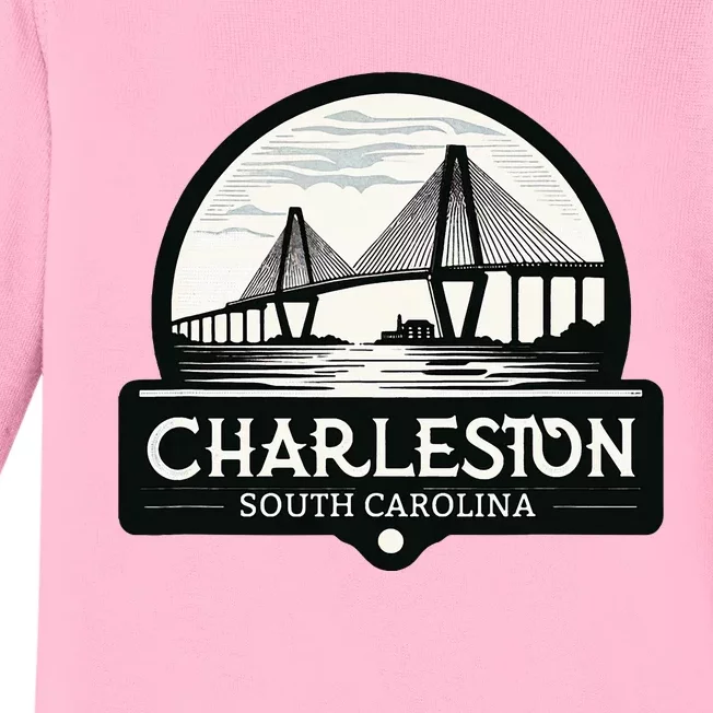 Charleston South Carolina Ravenel Bridge Skyline Baby Long Sleeve Bodysuit