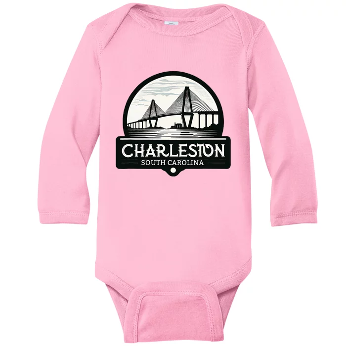 Charleston South Carolina Ravenel Bridge Skyline Baby Long Sleeve Bodysuit