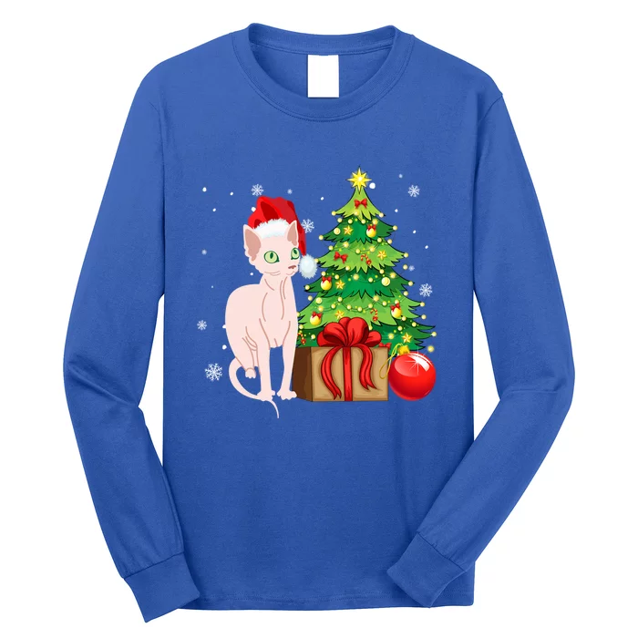 Christmas Sphynx Cat Paw Cute Xmas Tree Lights Pajama Cool Gift Long Sleeve Shirt