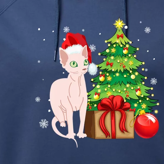 Christmas Sphynx Cat Paw Cute Xmas Tree Lights Pajama Cool Gift Performance Fleece Hoodie