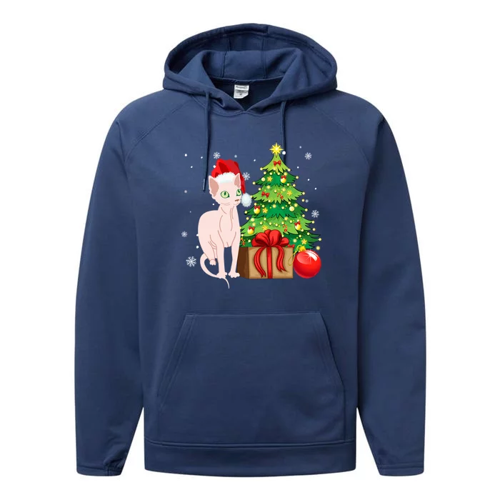 Christmas Sphynx Cat Paw Cute Xmas Tree Lights Pajama Cool Gift Performance Fleece Hoodie