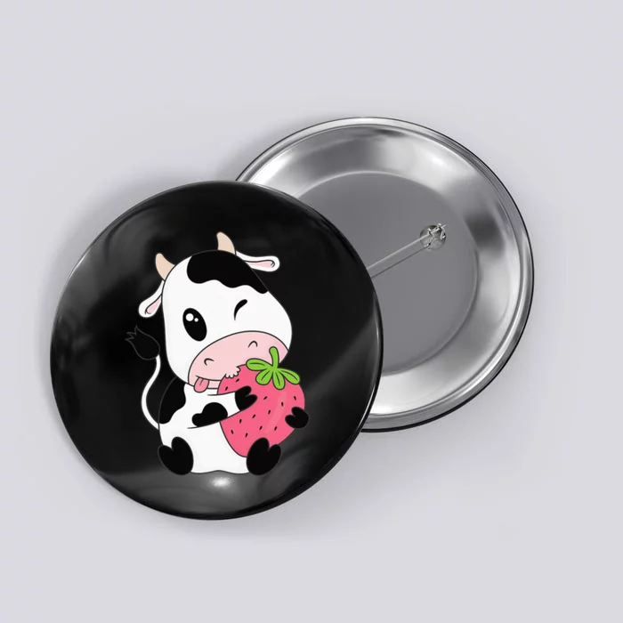 Cute Strawberry Cow Print Kawaii Aesthetic Animal Button