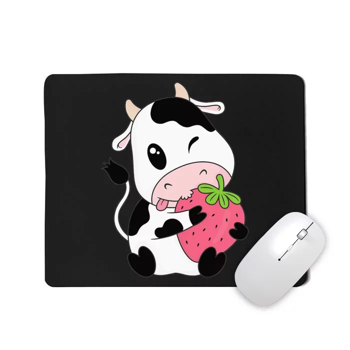 Cute Strawberry Cow Print Kawaii Aesthetic Animal Mousepad