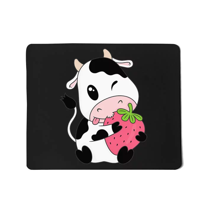 Cute Strawberry Cow Print Kawaii Aesthetic Animal Mousepad