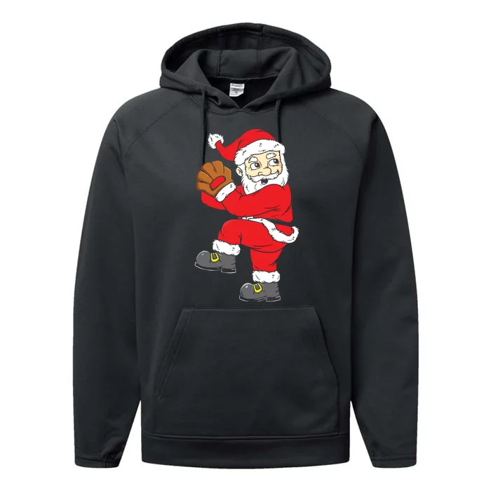 Christmas Santa Claus Baseball Pitcher Xmas Performance Fleece Hoodie