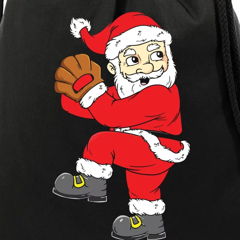 Christmas Santa Claus Baseball Pitcher Xmas Drawstring Bag