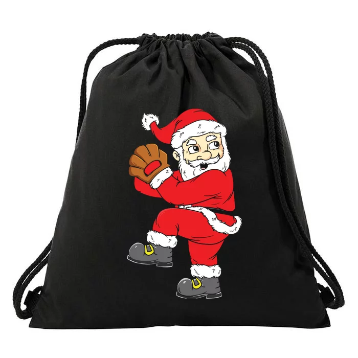 Christmas Santa Claus Baseball Pitcher Xmas Drawstring Bag