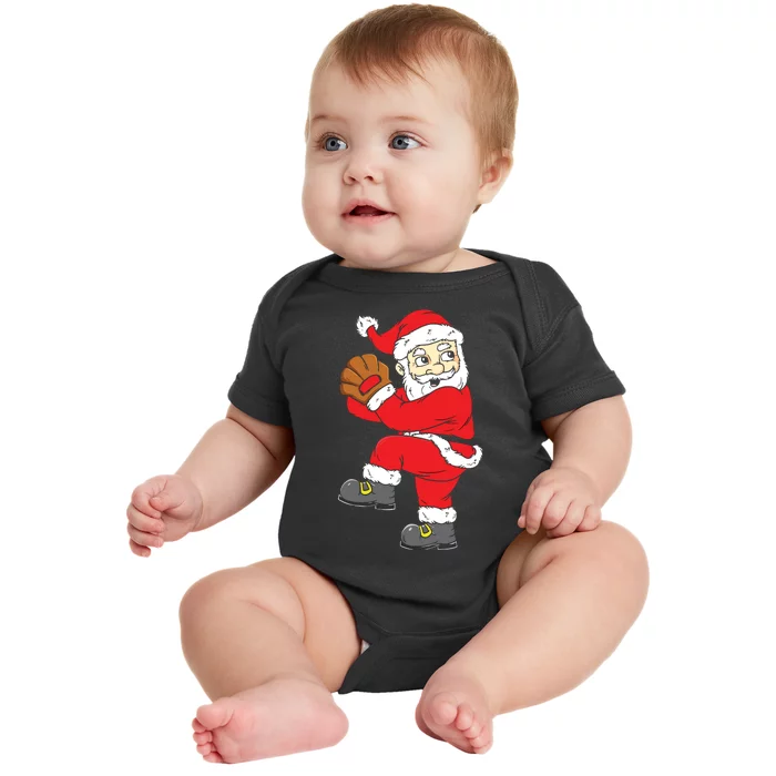 Christmas Santa Claus Baseball Pitcher Xmas Baby Bodysuit