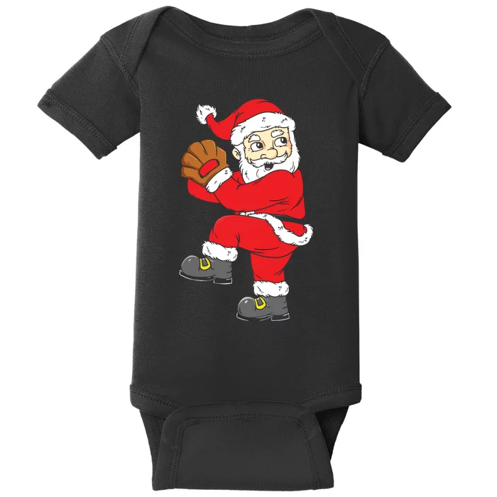 Christmas Santa Claus Baseball Pitcher Xmas Baby Bodysuit