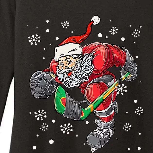 Christmas Santa Claus Player Ice Hockey Funny Womens CVC Long Sleeve Shirt