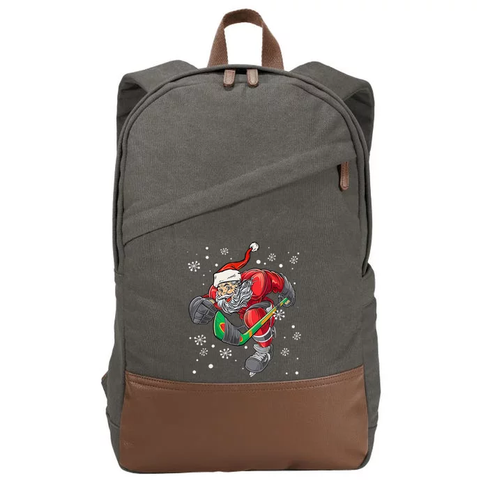 Christmas Santa Claus Player Ice Hockey Funny Cotton Canvas Backpack