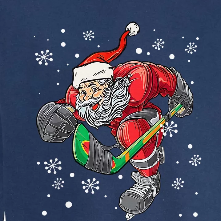 Christmas Santa Claus Player Ice Hockey Funny Garment-Dyed Sweatshirt