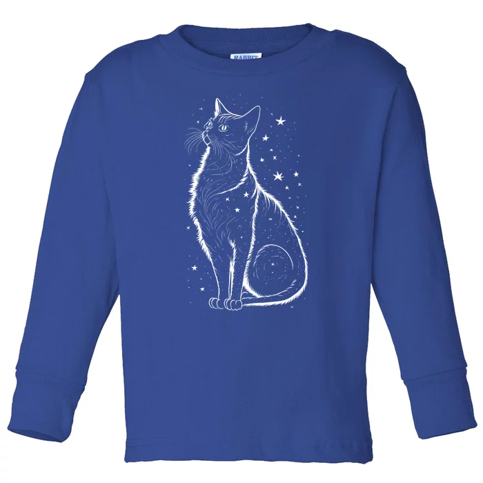 Cat Silhouette Cosmic Galaxy Cat Mom Cat Dad Cat Lover Cool Gift Toddler Long Sleeve Shirt