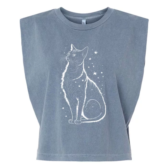 Cat Silhouette Cosmic Galaxy Cat Mom Cat Dad Cat Lover Cool Gift Garment-Dyed Women's Muscle Tee