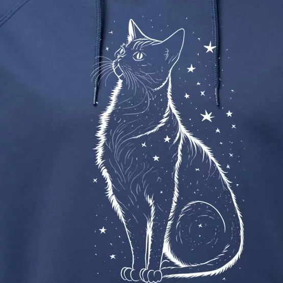 Cat Silhouette Cosmic Galaxy Cat Mom Cat Dad Cat Lover Cool Gift Performance Fleece Hoodie