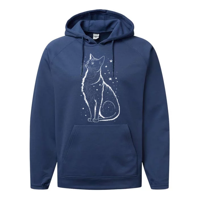 Cat Silhouette Cosmic Galaxy Cat Mom Cat Dad Cat Lover Cool Gift Performance Fleece Hoodie