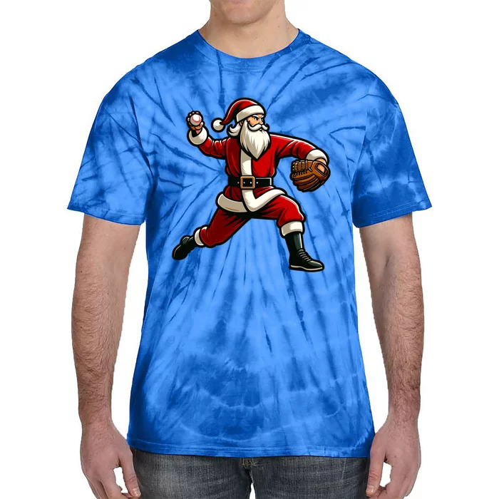 Christmas Santa Claus Baseball Pitcher Teens Xmas Gift Tie-Dye T-Shirt