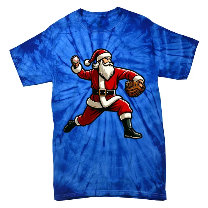 Christmas Santa Claus Baseball Pitcher Teens Xmas Gift Tie-Dye T-Shirt