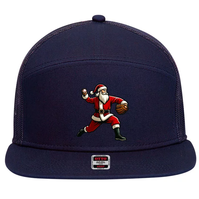 Christmas Santa Claus Baseball Pitcher Teens Xmas Gift 7 Panel Mesh Trucker Snapback Hat