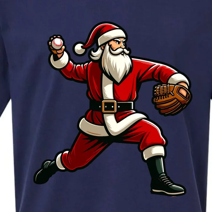 Christmas Santa Claus Baseball Pitcher Teens Xmas Gift Sueded Cloud Jersey T-Shirt