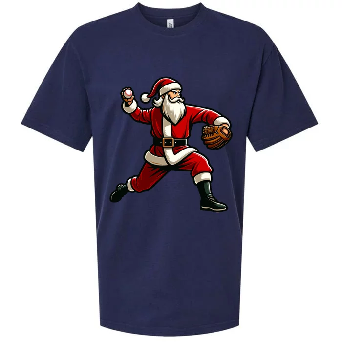 Christmas Santa Claus Baseball Pitcher Teens Xmas Gift Sueded Cloud Jersey T-Shirt