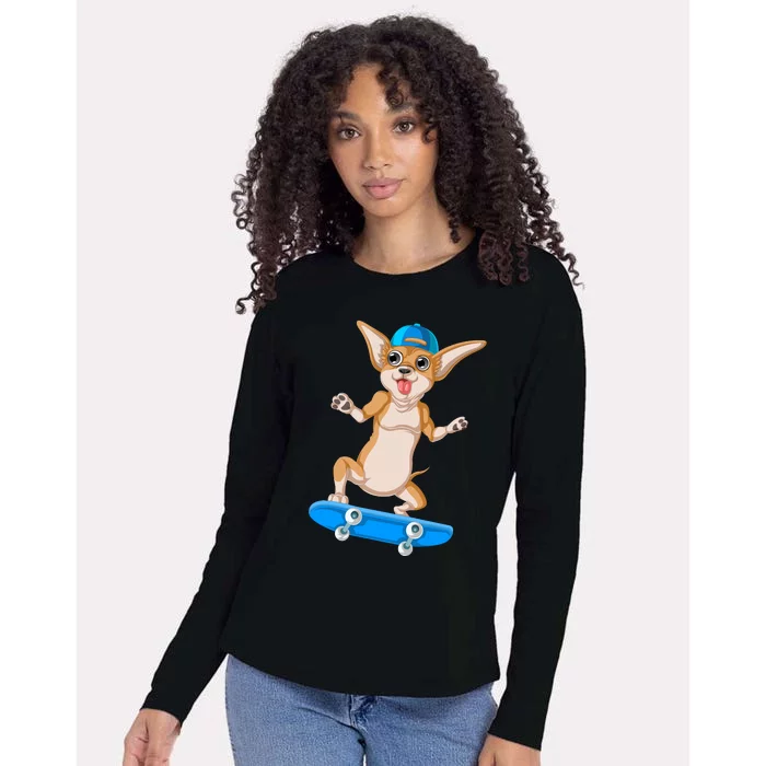 Chihuahua Skateboarding Womens Cotton Relaxed Long Sleeve T-Shirt