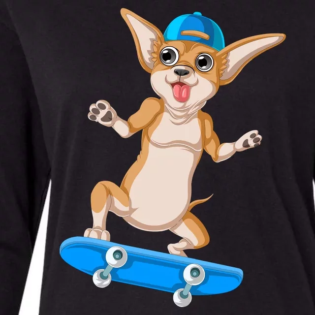 Chihuahua Skateboarding Womens Cotton Relaxed Long Sleeve T-Shirt