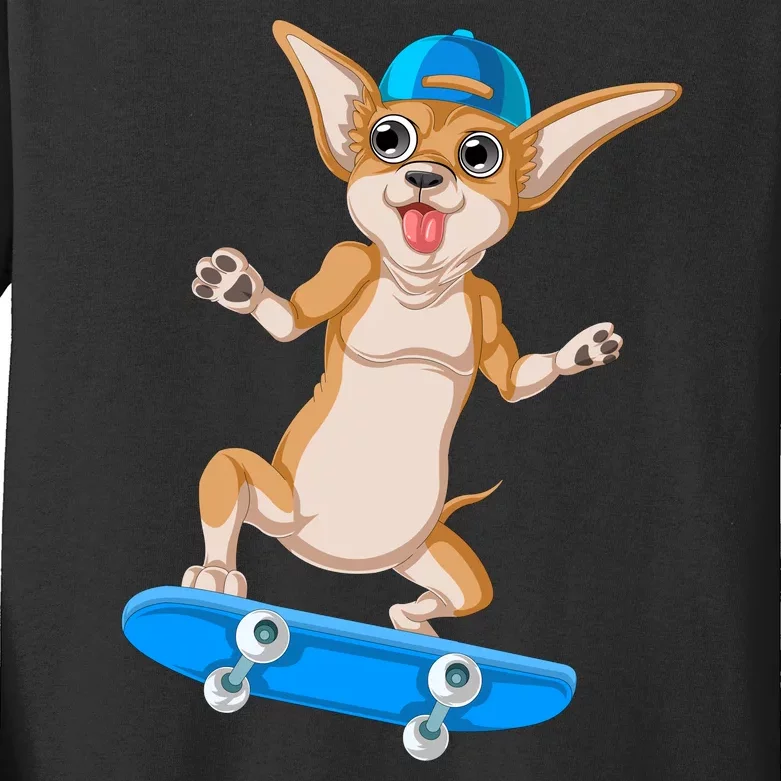 Chihuahua Skateboarding Kids Long Sleeve Shirt