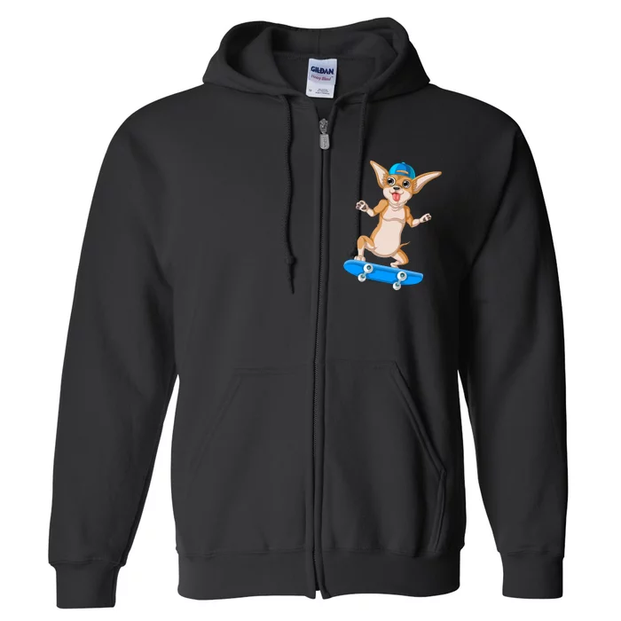 Chihuahua Skateboarding Full Zip Hoodie