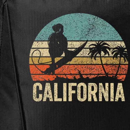 California Surf Ca Retro Women Surfer Sunset City Backpack