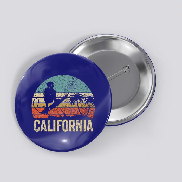 California Surf Ca Retro Women Surfer Sunset Button