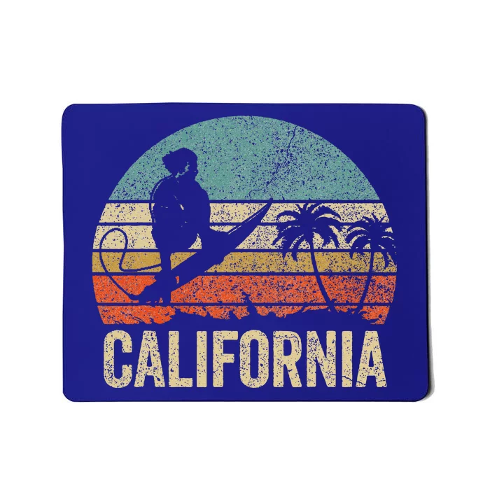 California Surf Ca Retro Women Surfer Sunset Mousepad