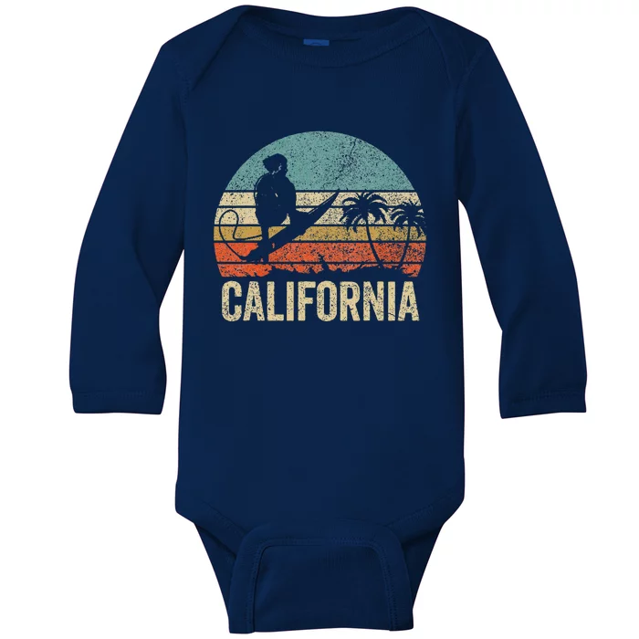 California Surf Ca Retro Women Surfer Sunset Baby Long Sleeve Bodysuit