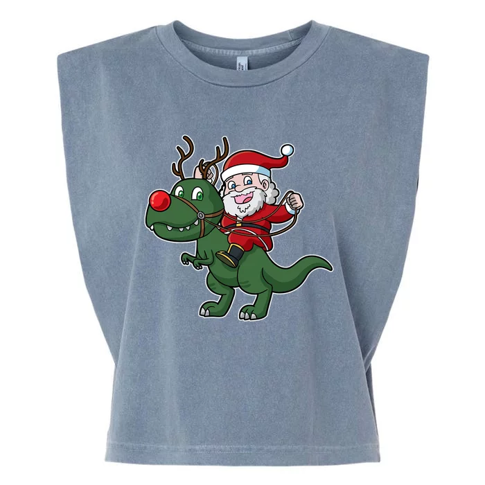 Christmas Santa Claus Riding T Rex Dinosaur Tyrannosaurus Cute Gift Garment-Dyed Women's Muscle Tee