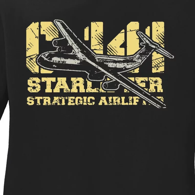 C141 Starlifter C141 Strategic Airlifter Military Aircraft Ladies Long Sleeve Shirt