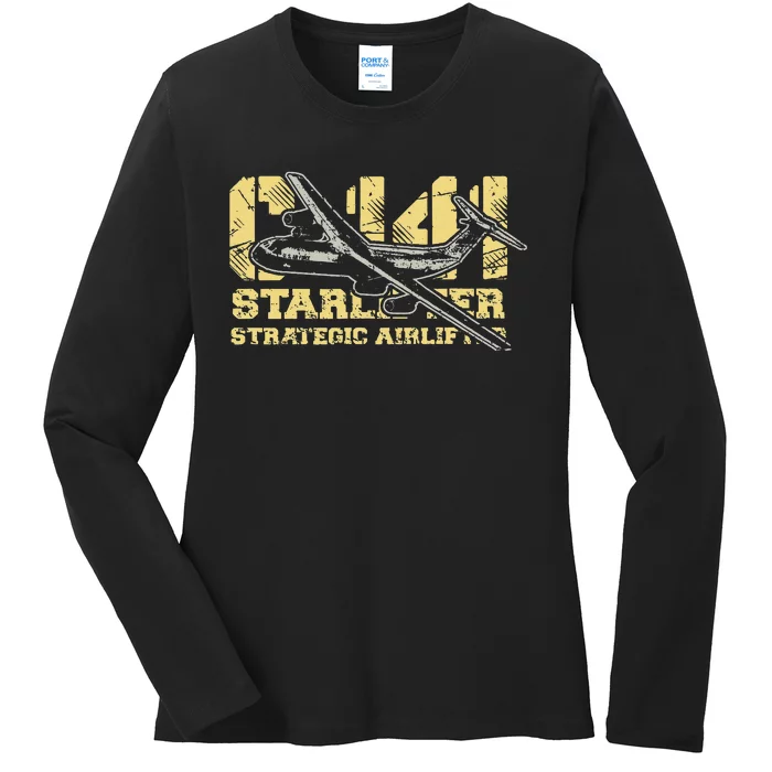 C141 Starlifter C141 Strategic Airlifter Military Aircraft Ladies Long Sleeve Shirt